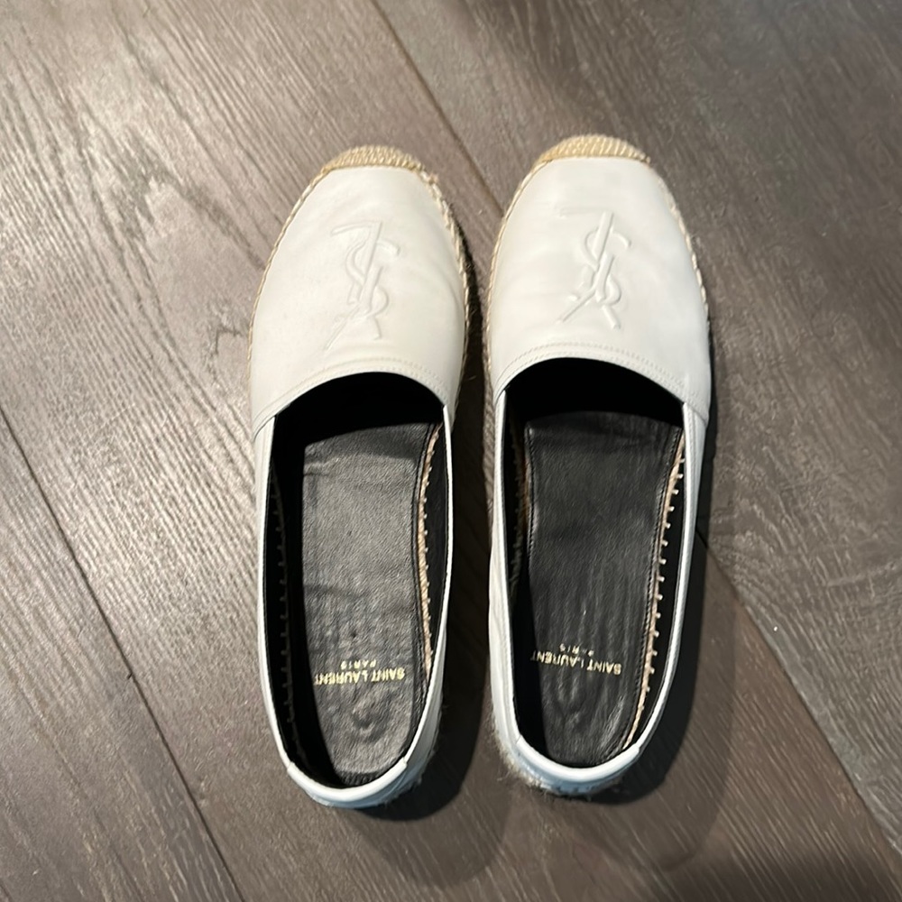 Saint Laurent YSL Cassandre white leather espadrille 38